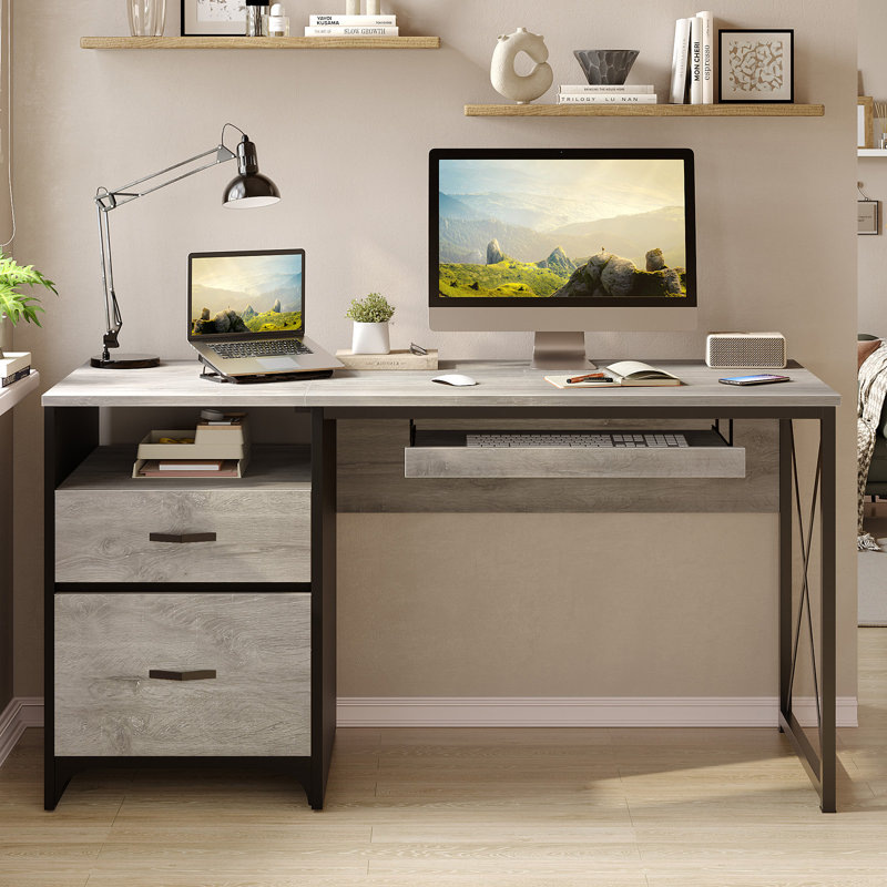 Bureau d'écriture avec plateau pour clavier Labelle, Chêne gris clair