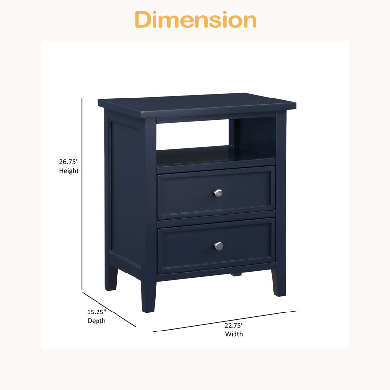Table de chevet 2 tiroirs, Bleu