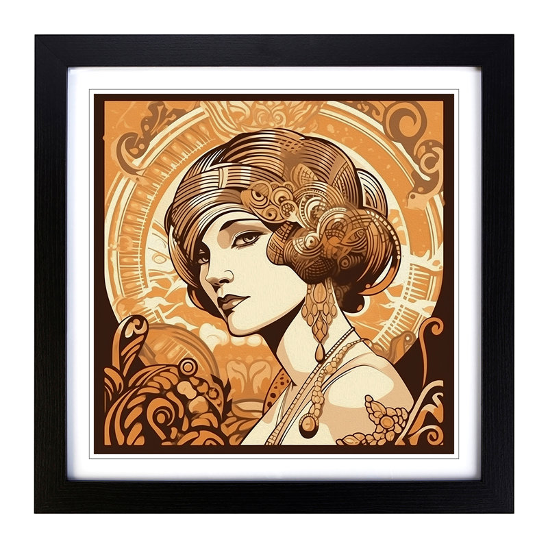 Woman with Affro Art Deco - Framed Print, Black Framed