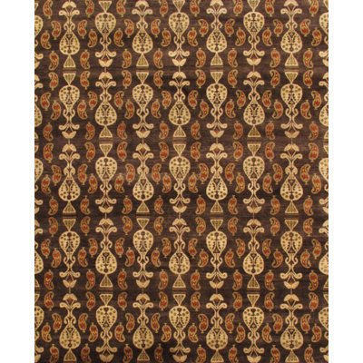 Canvello Modern Ikat Design Hand-Knotted Lamb's Wool Area Rug- 6' X 8'10"