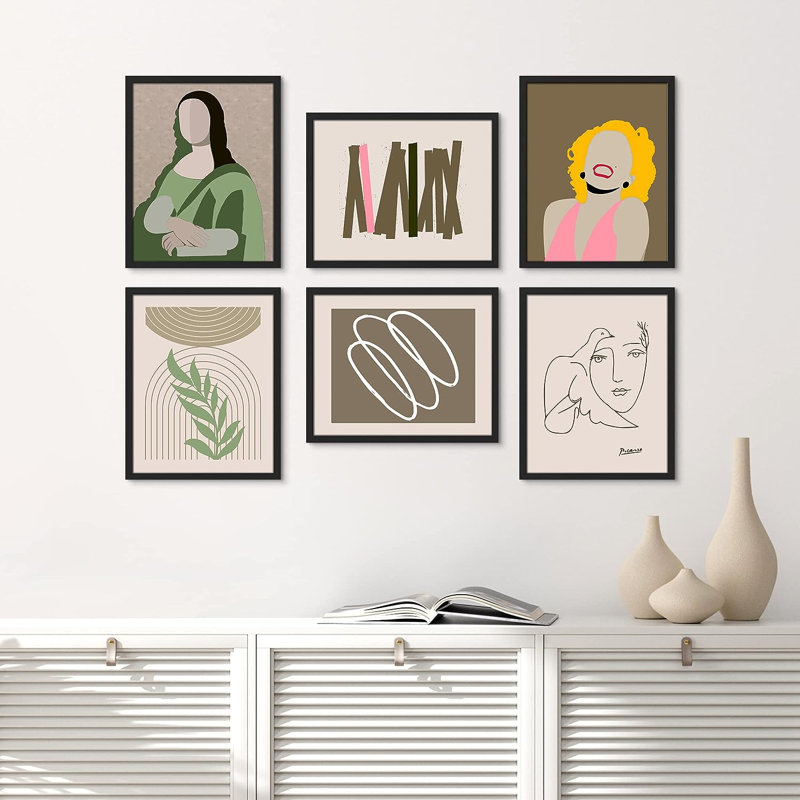 Actress & Mona Lisa, reproduction d'art encadrée sur papier, 6 pièces, H 16 po x l 12 po x P 1 po, Cadre noir