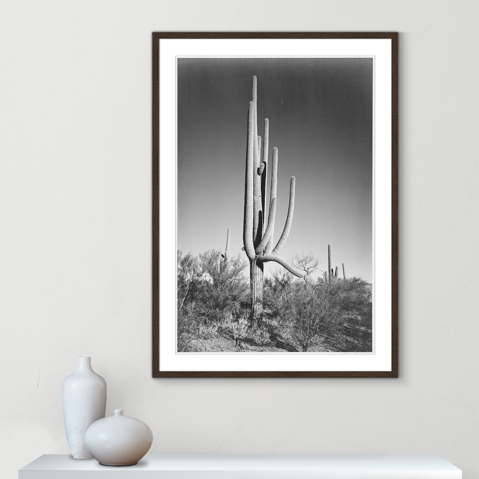 Saguaro National Monument Print by Ansel Adams, 41.5" H x 29.5" W x 0.75" D, Walnut