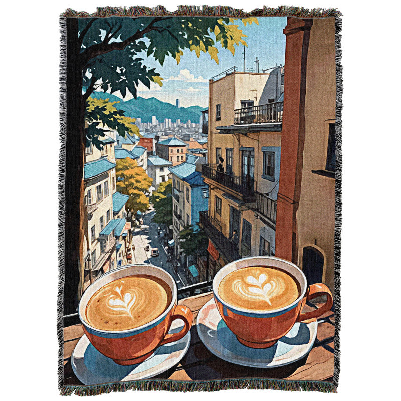 Pure Country Weavers - Couverture cadeau anime - Plaid tapisserie pause café tissée en coton - Fabriqué aux États-Unis (60x80)
