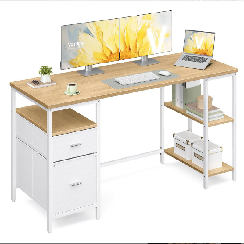 Metal Base Computer Desk, Beige, 76cm. H x 160cm. W x 60cm. D