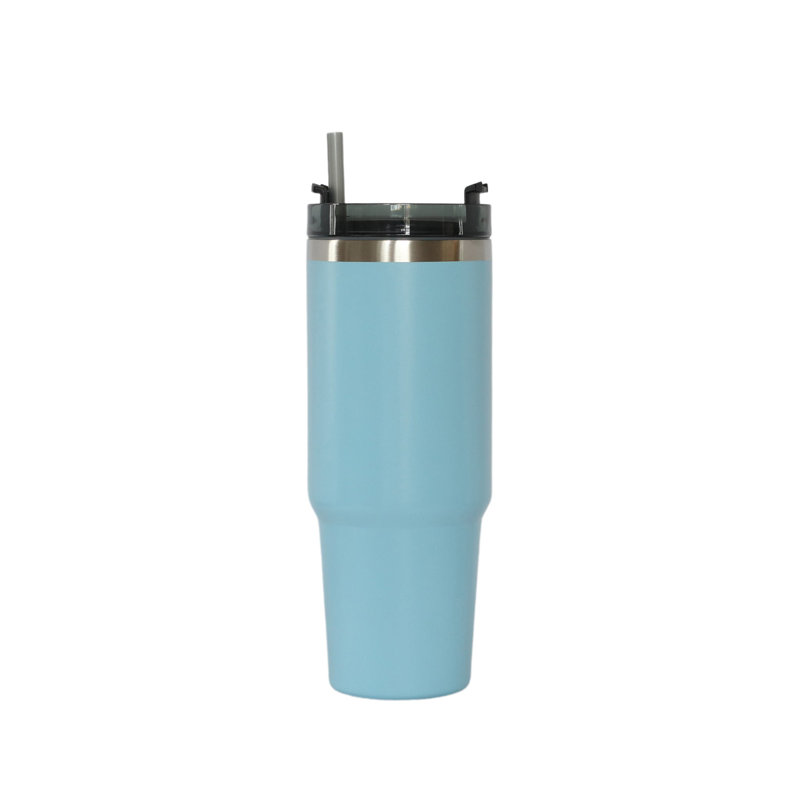 Verre en acier inoxydable 30 oz avec paille, Bleu clair, 30 onces