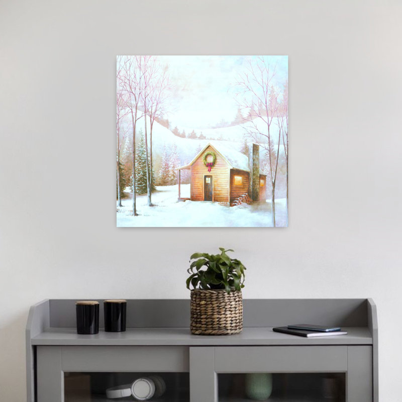 Cabane de Noël, paysage abstrait, art hivernal, H 18 po x l 18 po