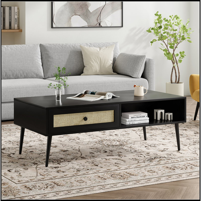 Table basse de style Mid-Century moderne, console rectangulaire de 47 pouces avec tiroir et tablette, table basse en bois pour le salon, bureau