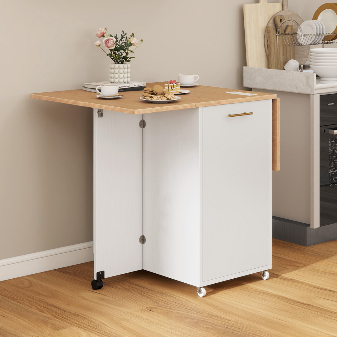Folding Drop Leaf Kitchen Island Cart With 10 Gallon Trash Can Storage Racks Cabinet & Power Outlet Ebern Designs