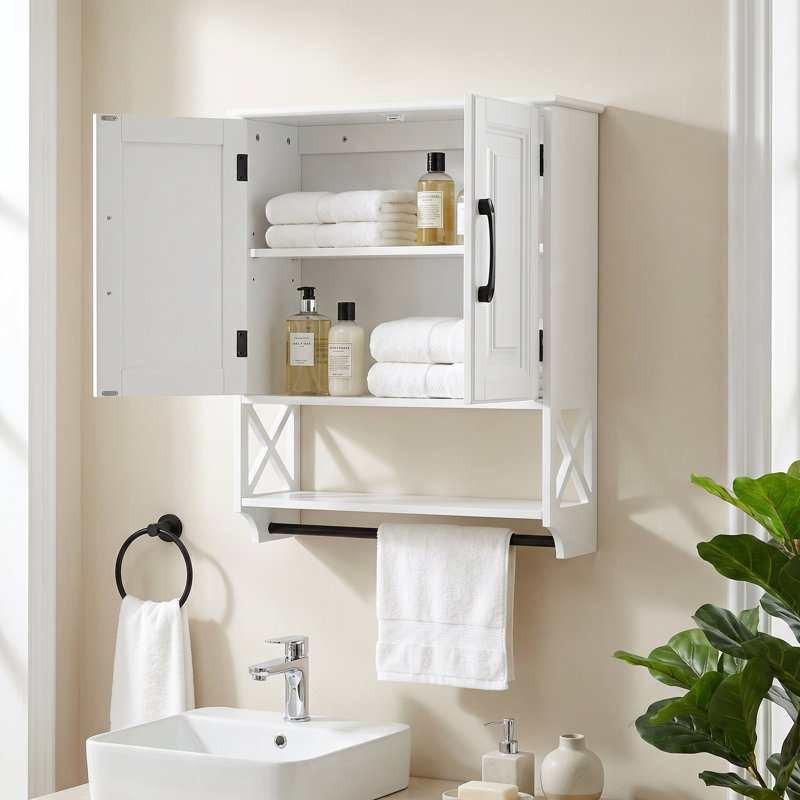 25" H x 19.3" W Farmhouse Wall Mounted Bathroom Cabinet with 2 Doors & Towel Bar