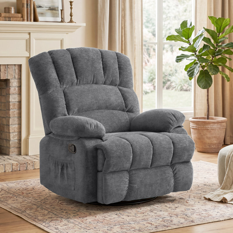 Fauteuil inclinable berçant et pivotant manuel de 39,7 po Breasha, Polyester gris clair