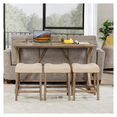 Ensemble de table de bar 4 pièces avec port de charge USB Type-C, 3 tabourets de comptoir rembourrés rembourrés, ensemble de salle à manger peu encombrant pour le salon, la cuisine et la salle de jeux