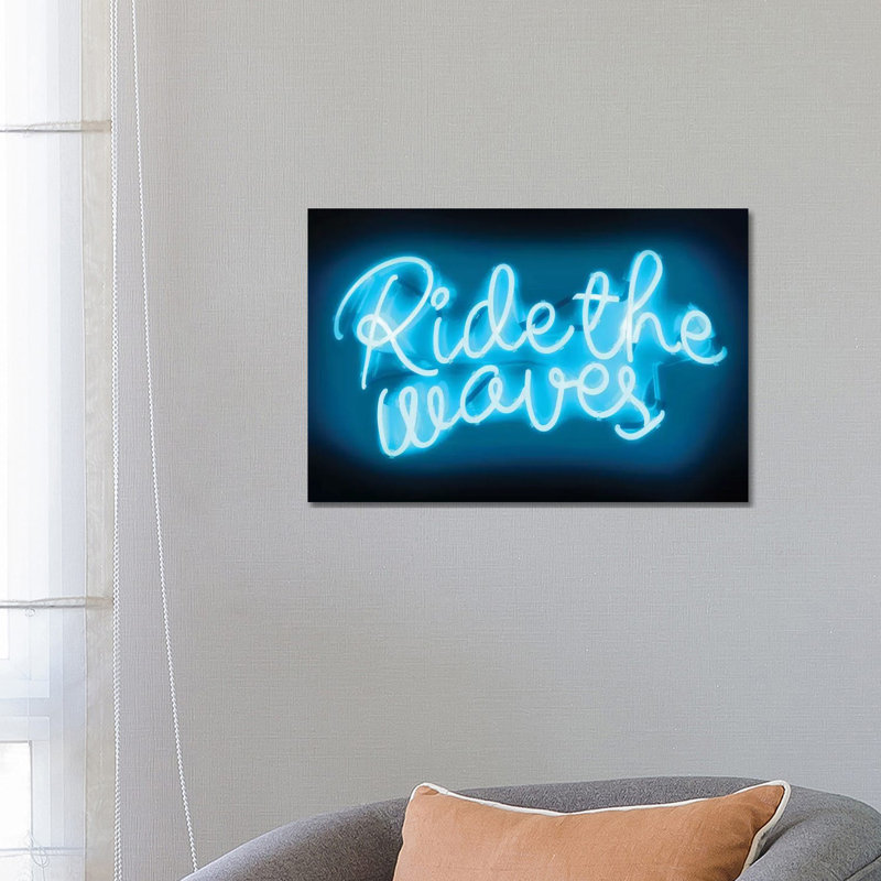 Neon Ride the Waves Aqua on Black 1 Piece Wrapped Canvas Wall Art, 66.04 cm H x 45.72 cm W x 3.175 cm D