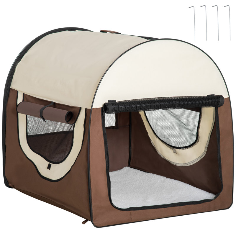 Steel Collapsible and Foldable Pet Soft-Sided Crate with 1 Door, 76 H x 97 W x 71 D cm, Brown