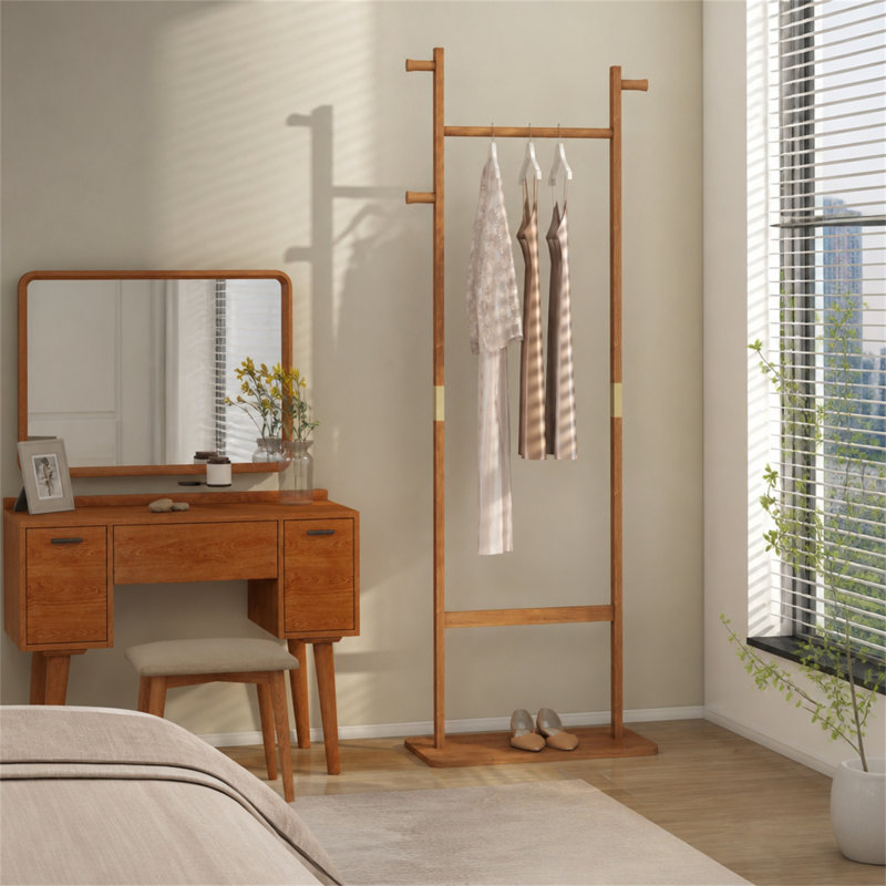 Solid Wood Coat Rack 23.6 x 11 x 71 Inches Natural Wood Wash