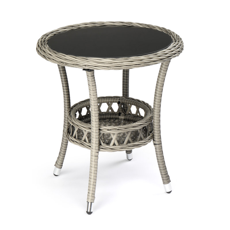 Table d'appoint de patio ronde en osier, Gris