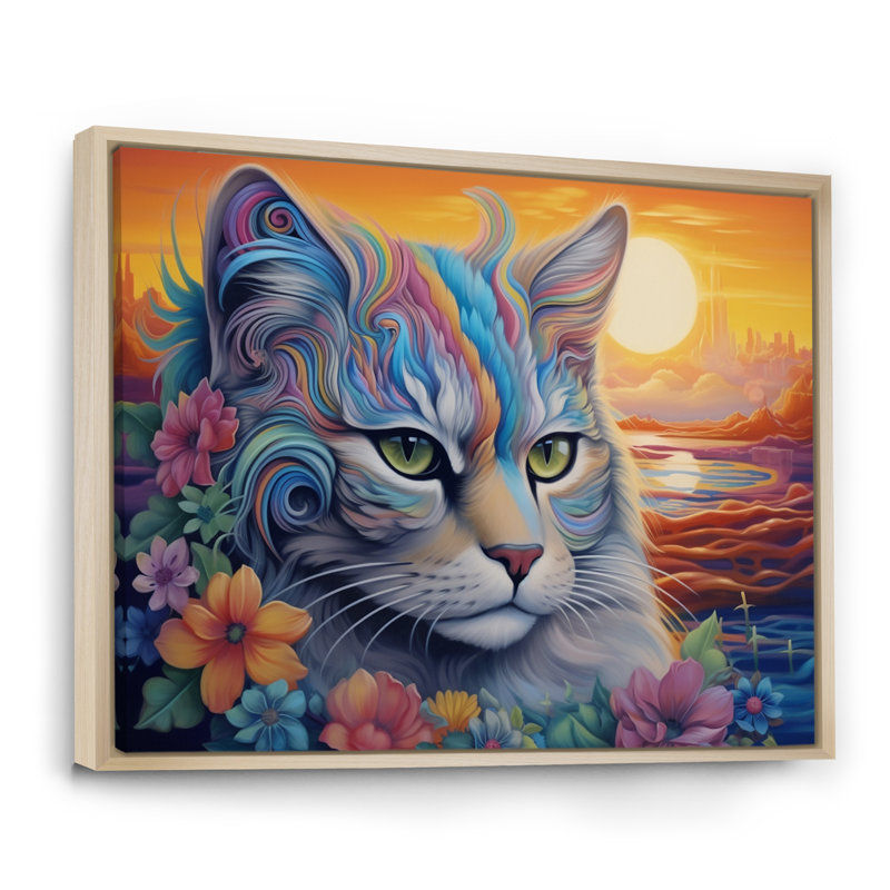 Portrait d'un beau chat aimable I sur toile, H 24 po x l 32 po, Cadre naturel flottant