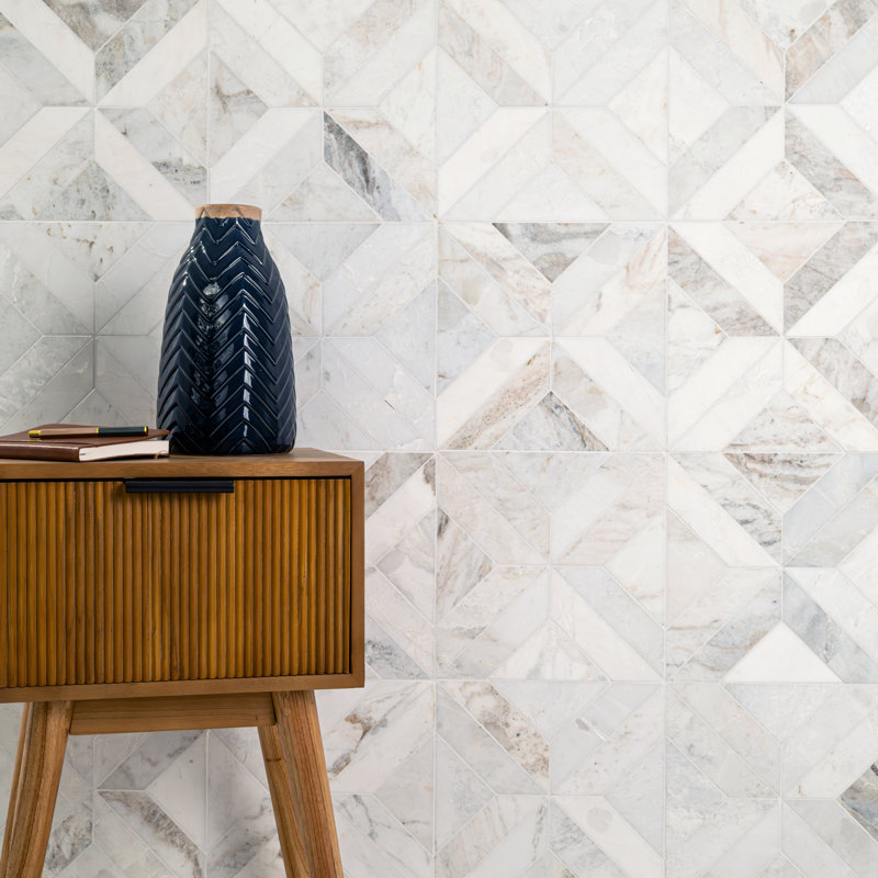 Castella de Blanc Elyx 12 in. x 12 in. Honed Marble Mosaic Floor and Wall Tile