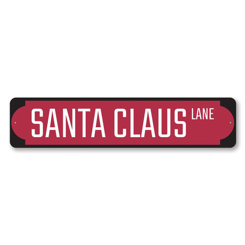 Panneau rouge en aluminium sur mesure "Santa Claus Lane", H 4 po x l 18 po x P 0,04 po