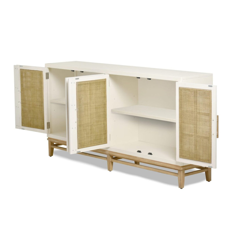 Venice - 4-Door Credenza - White, Natural Finish