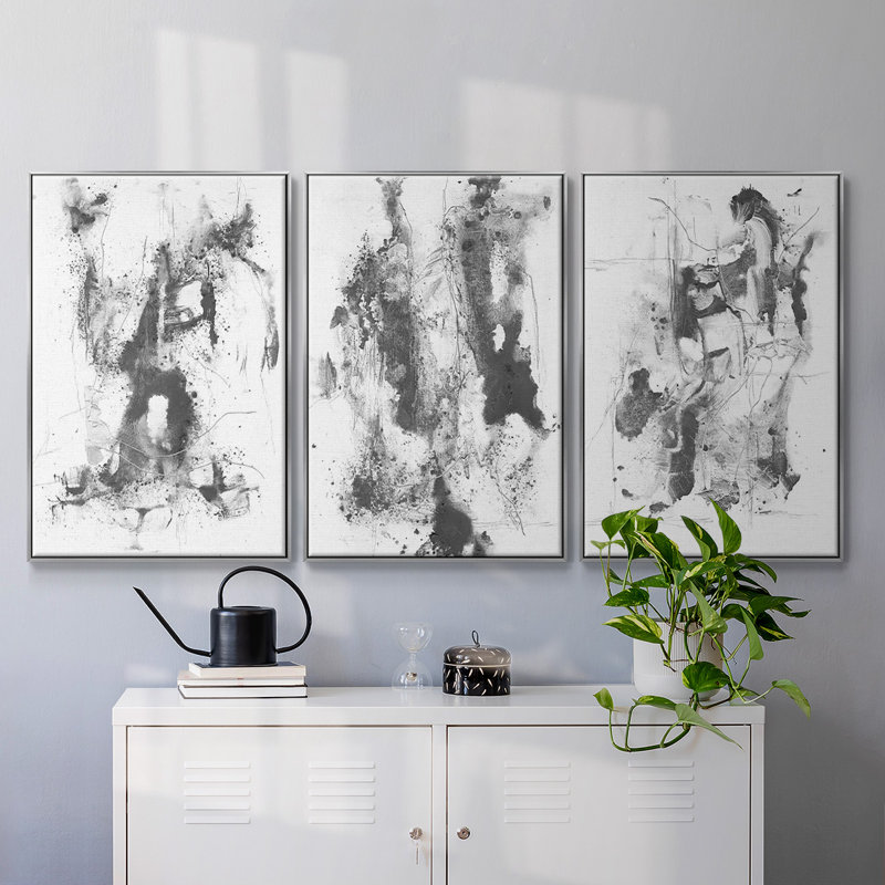 " Graphite Abstract I " 3 - Pieces, 36" H x 72" W  x 2" D, Silver