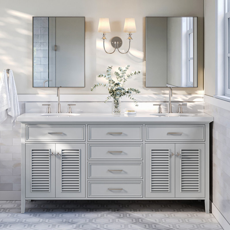 Kensington 73'' W Double Vanity, Gray, Oval, Pure White Quartz