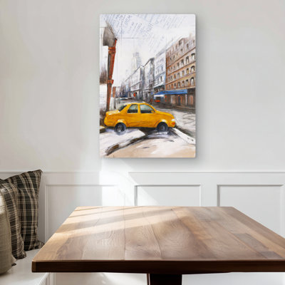 Taxi in the Street Sketch - Gray Industrial Metal Print Decor