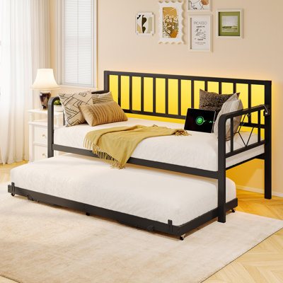 Metal Daybed with Trundle, LED Lights by Wrought Studio