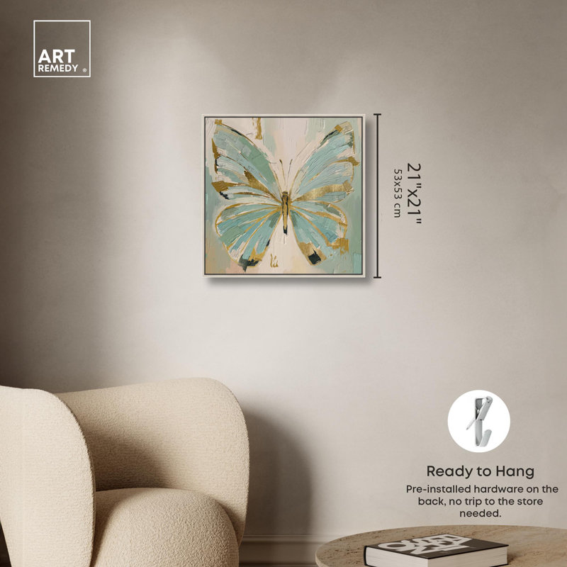 «Teal Wings», reproduction d'art sur toile par Art Remedy, H 20 po x l 20 po, Toile tendue avec châssis