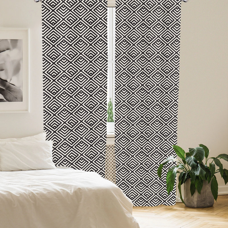 Lattice Geometric Semi-Sheer Rod Pocket Curtain Panels, 28" x 63"