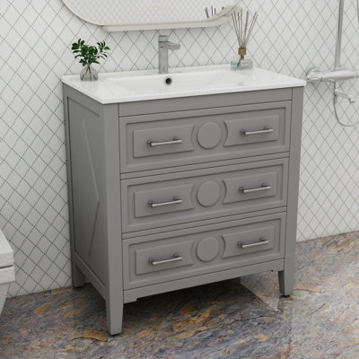 Armoire de rangement 30 po en bois massif, unité autoportante avec 3 tiroirs utilitaires