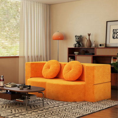 Lit gigogne une place avec oreiller, compressible, jaune, pour appartement - Facile à ranger, coussin d'assise moelleux, jaune, pliable, salon, multifonctionnel et portable, fermeté moyenne, accoudoirs carrés