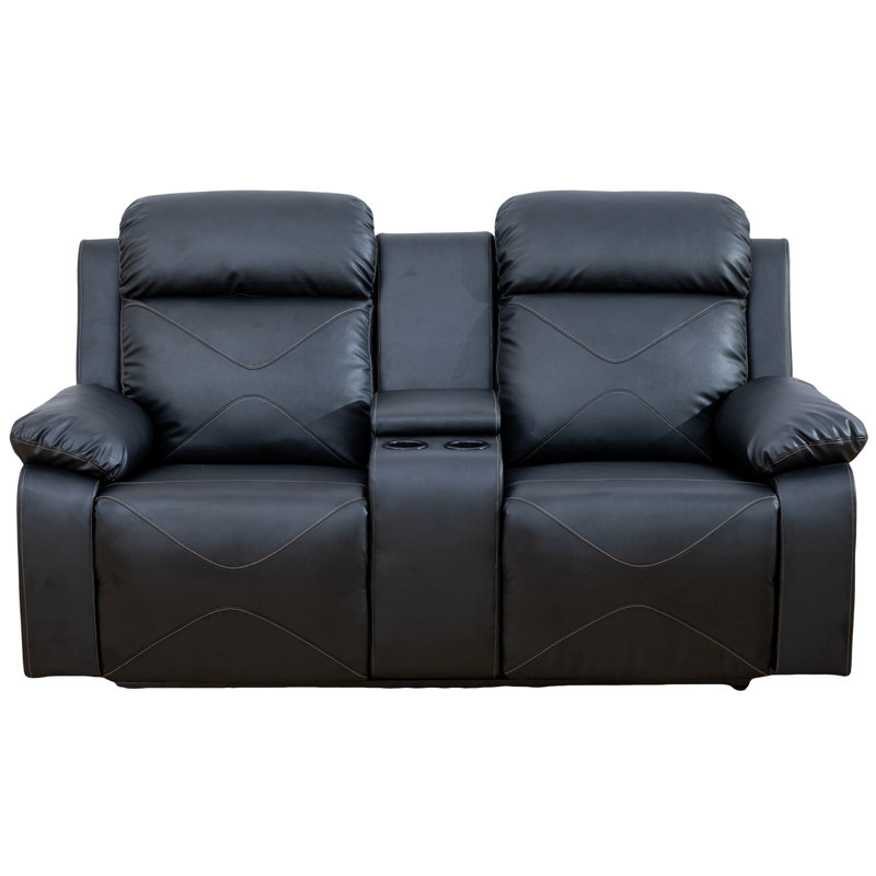 Double fauteuil inclinable manuel, causeuse rembourrée avec porte-gobelets, velours, noir
