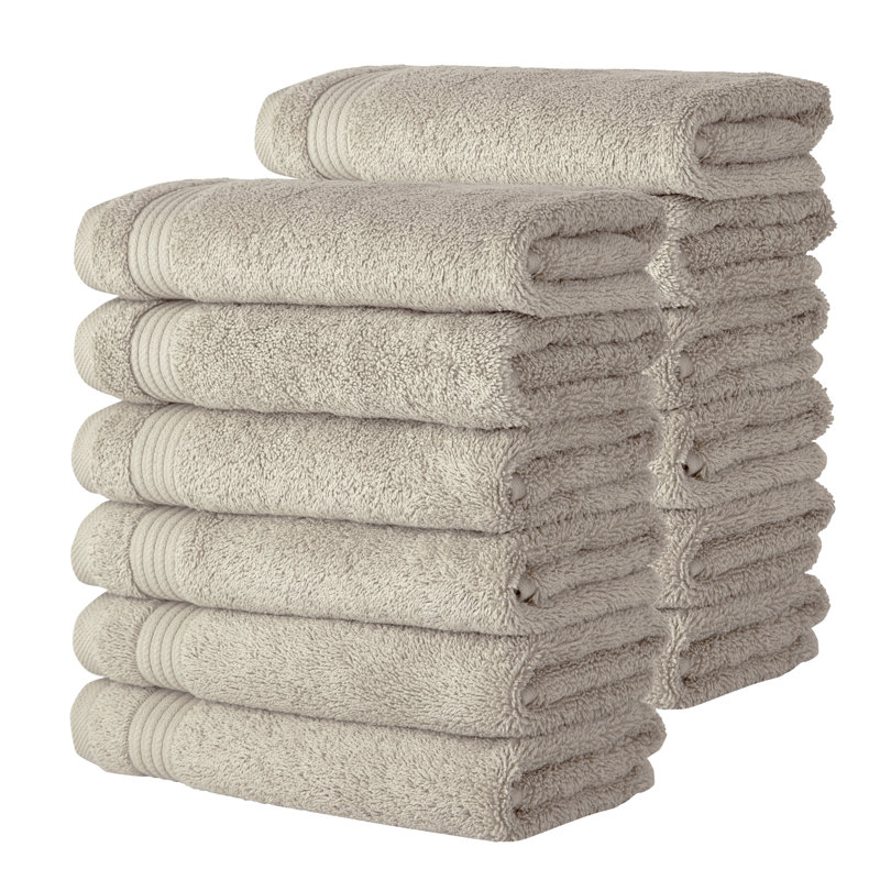Shannan 12 Piece Turkish Cotton Washcloth Towel Set, Beige