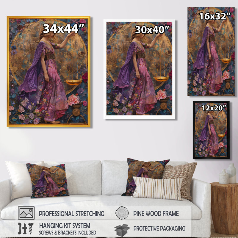 «Mauve Astrology Cosmic Compromise Libra», impression d'art mural, Cadre flottant doré, H 44 po x l 34 po x P 1,5 po