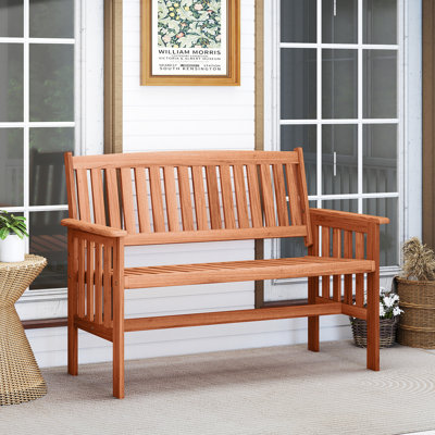 Outdoor Solid Wood 2-seat Bench Patio Loveseat With Inclined Backrest & Slatted Seat