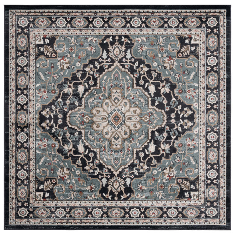 Tapis performance oriental Klose, Carré 7 pi, Teal/Black
