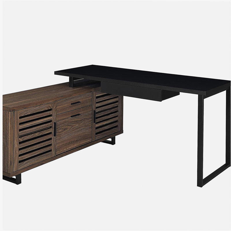 Rodger Black and Walnut L-Shape Office Computer Desk