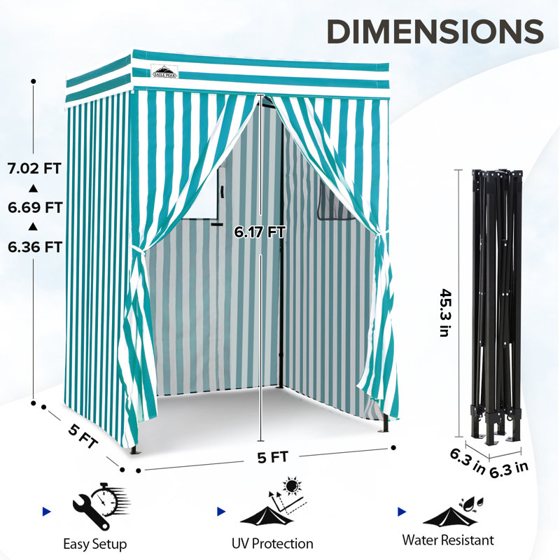 Auvent escamotable Flex Compact 5x5, Bleu sarcelle / blanc