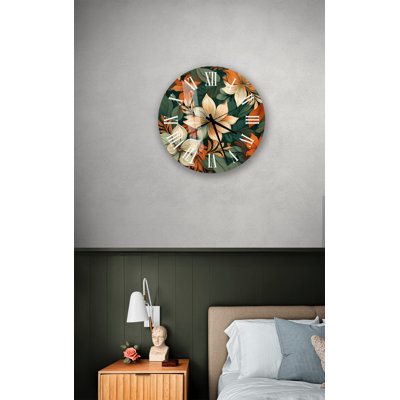 Horloge murale moderne en verre trempé orange et bleu sarcelle