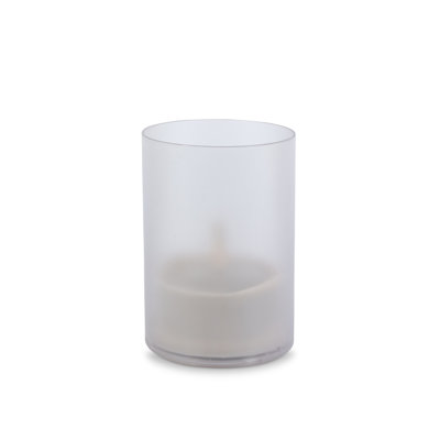 4.33in by 6.1in Illumaflame Hand Poured Wax Candle in a Soft Gray Frosted Glass