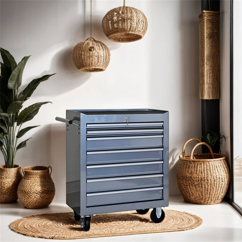 24'' W Steel Side Chest with Wheels, Silver