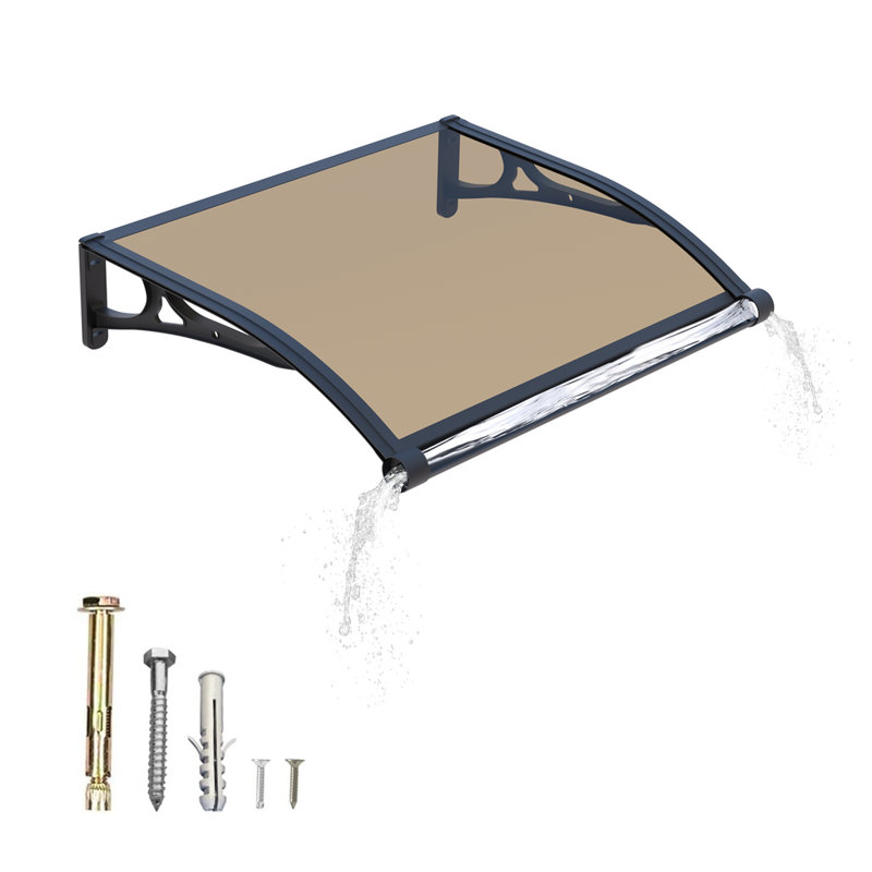 Aluminum Alloy Window Awning Solid Polycarbonate Sheet Canopy for Door Entrance Panel with Large Drainage Grooves Bracket