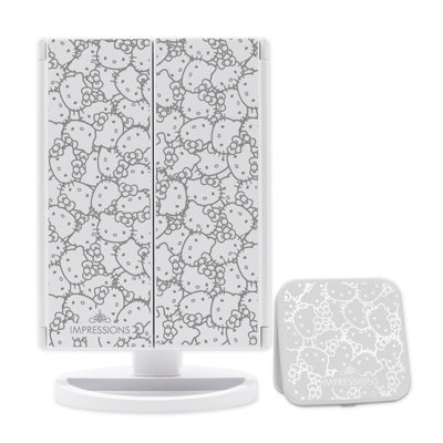SlayStation Hello Kitty Supercute Trifold Compact Mirror with LED Lights Magnification, Touch Screen