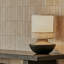 Petite lampe de table moderne en céramique noire avec abat-jour en lin pour le salon de la chambre à coucher, ampoule incluse