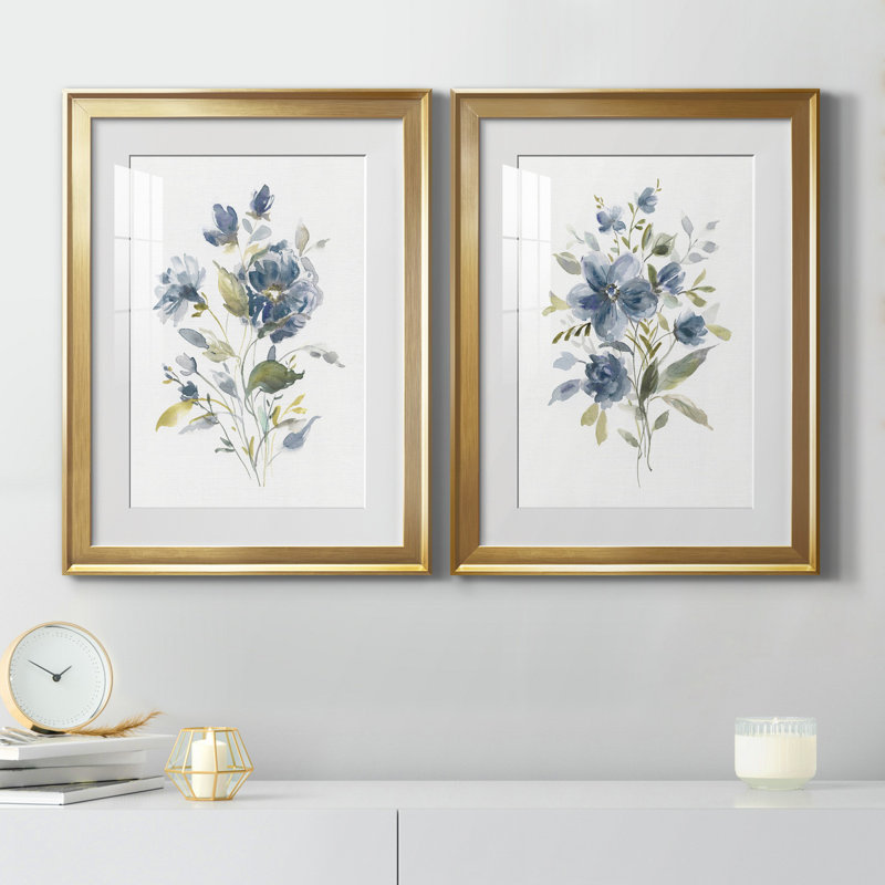 Linen Botanical I - ensemble de 2 reproductions, Blanc, H 49 po x l 18,5 po x P 1,5 po, Papier encadré doré