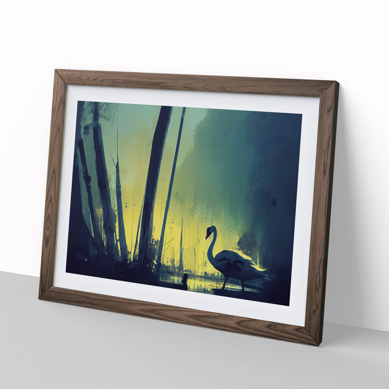 Swan Art Painting Vol.1 1 Piece Single Picture Frame Painting, 25cm H x 34cm W x 2cm D, Walnut Framed