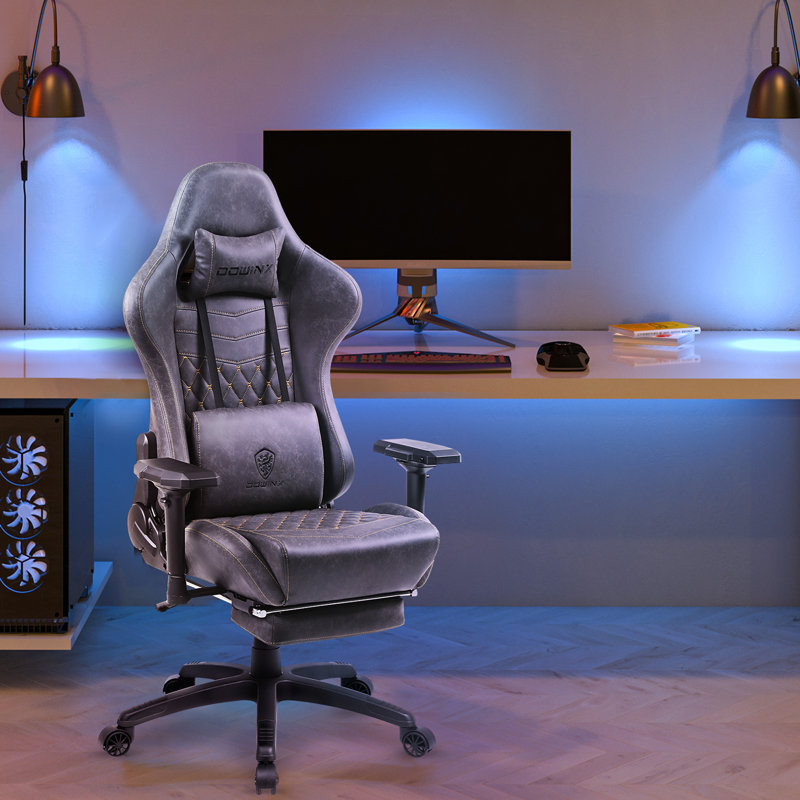 Gray PU Leather Ergonomic Gaming Chair with 4D Armrests and Footrest
