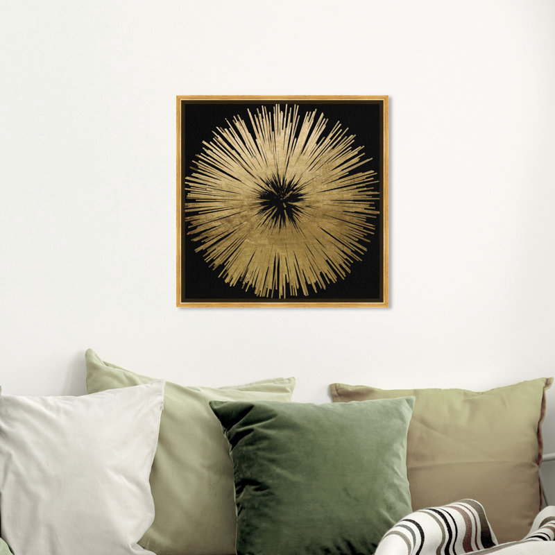 «Abstract Sunburst Golden Night», impression, H 20 po x l 20 po, Toile encadrée, Doré