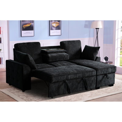 Canapé modulaire à 3 places en chenille gris foncé avec porte-gobelet intégré, dossiers réglables et disposition modulaire pour un plateau amovible de rangement, conception confortable et relaxante