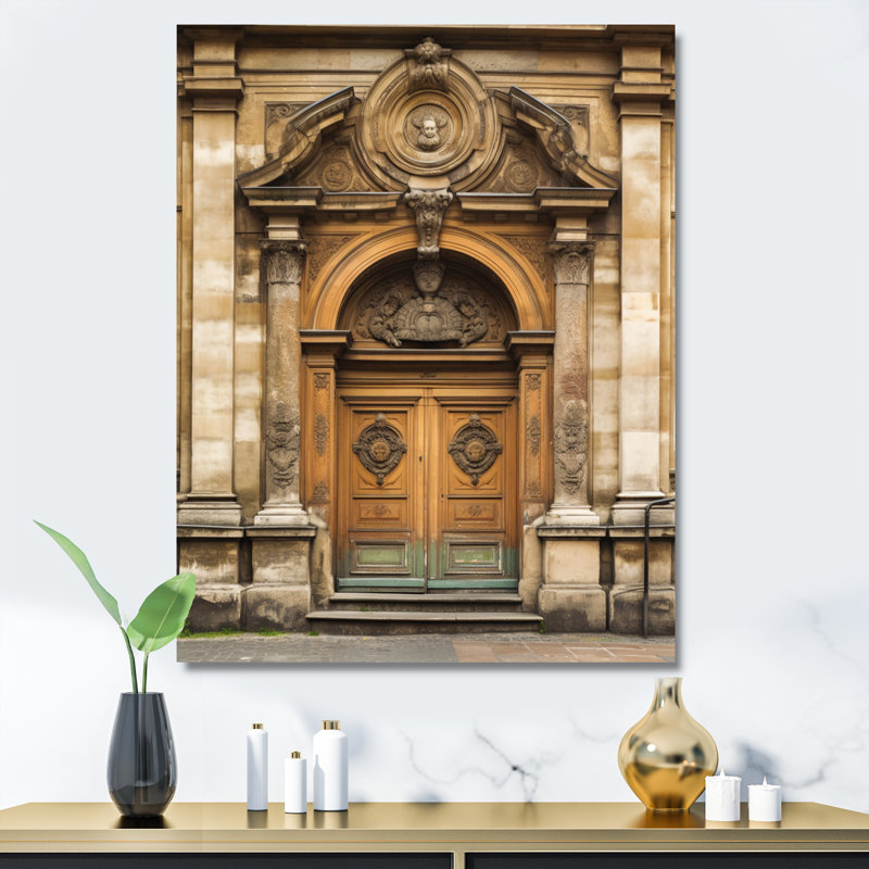 Vieille porte en bois avec sculptures à Paris, France I sur impression sur toile, H 40 po x l 30 po x P 1,5 po, Toile tendue